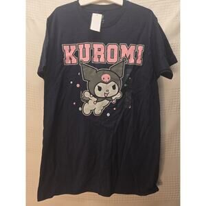 Men's Sanrio Graphic Pink Cartoon Kuromi Navy Blue Kawaii T Shirt - Size Medium